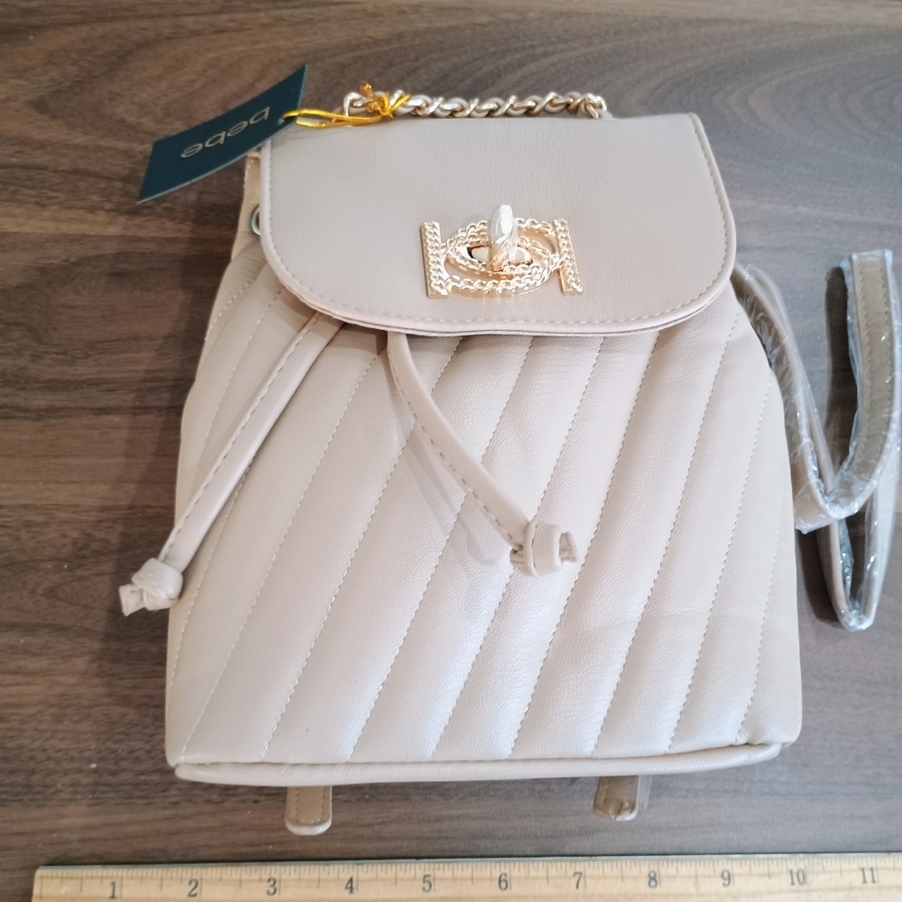 bebe Beige Mini Bag with Gold Chain